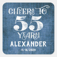 55th Birthday Blue Linen Thank You Favour Stickers