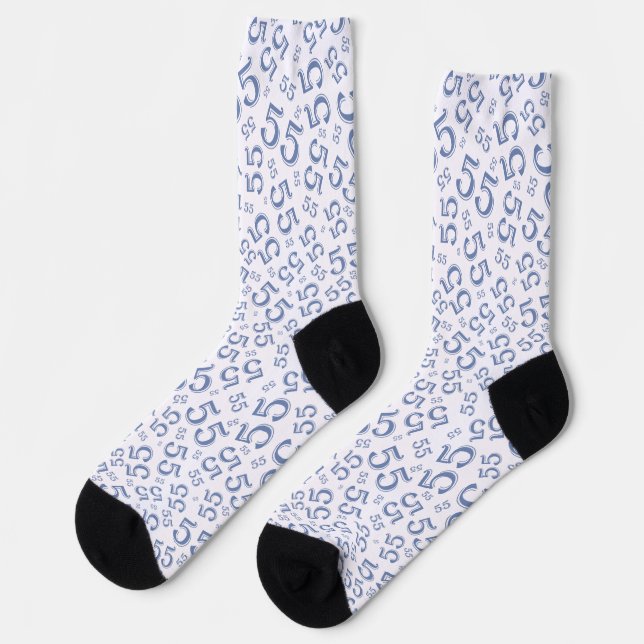 55th Birthday Blue Random Number Pattern Socks (Left)