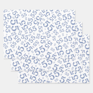 55th Birthday Blue/White Random Number Pattern 55 Wrapping Paper Sheet
