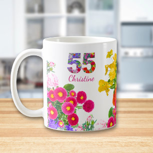 55th Birthday Boho Floral 55 Custom Gift for Her Coffee Mug