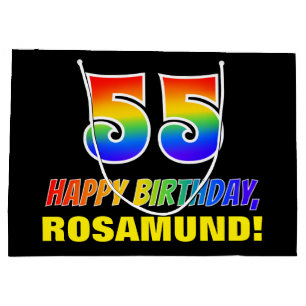 55th Birthday: Bold, Fun, Simple, Rainbow 55 Large Gift Bag