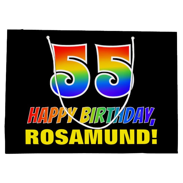 55th Birthday: Bold, Fun, Simple, Rainbow 55 Large Gift Bag (Back)