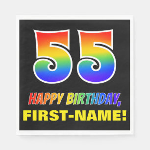 55th Birthday: Bold, Fun, Simple, Rainbow 55 Napkin