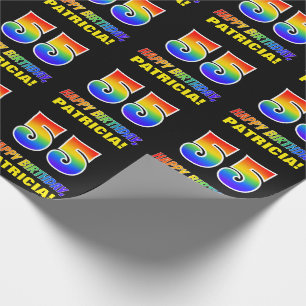 55th Birthday: Bold, Fun, Simple, Rainbow 55 Wrapping Paper