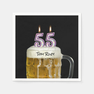 55th birthday candles in beer napkin