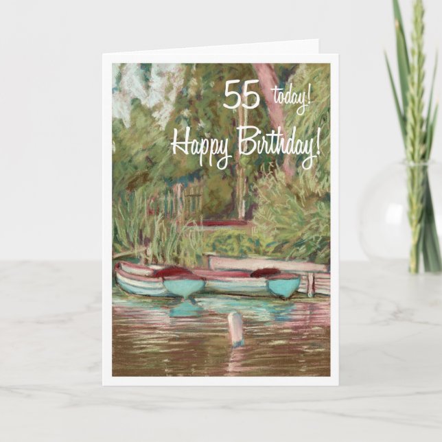 55th Birthday Card - blue boats (Front)