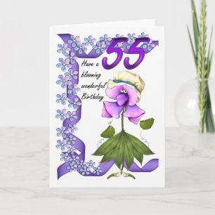 55th Birthday Card with Moonies cute bloomers,