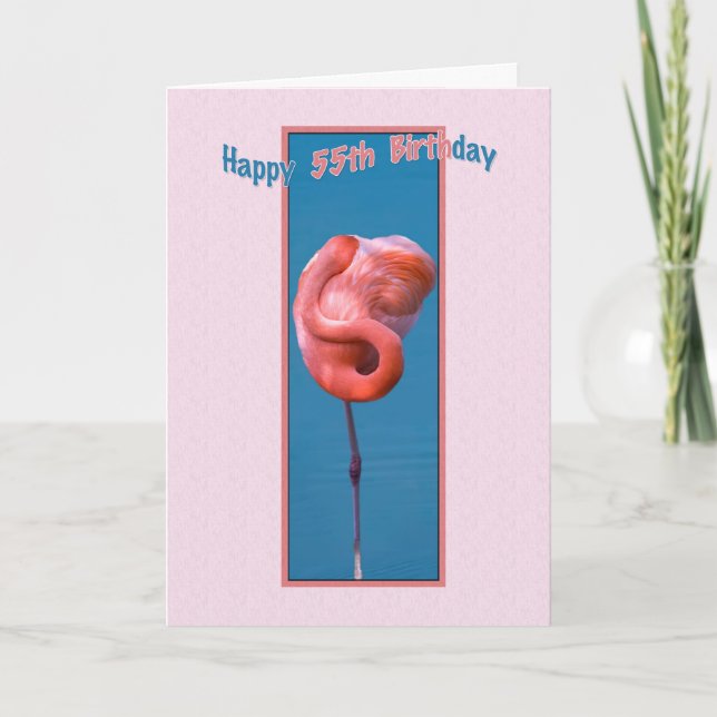 55th Birthday Card with Twisted Pink Flamingo (Front)