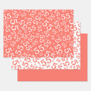 55th Birthday Coal/White Random Number Pattern 55 Wrapping Paper Sheet