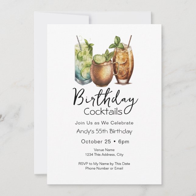 55th Birthday Cocktails Casual Invitation (Front)