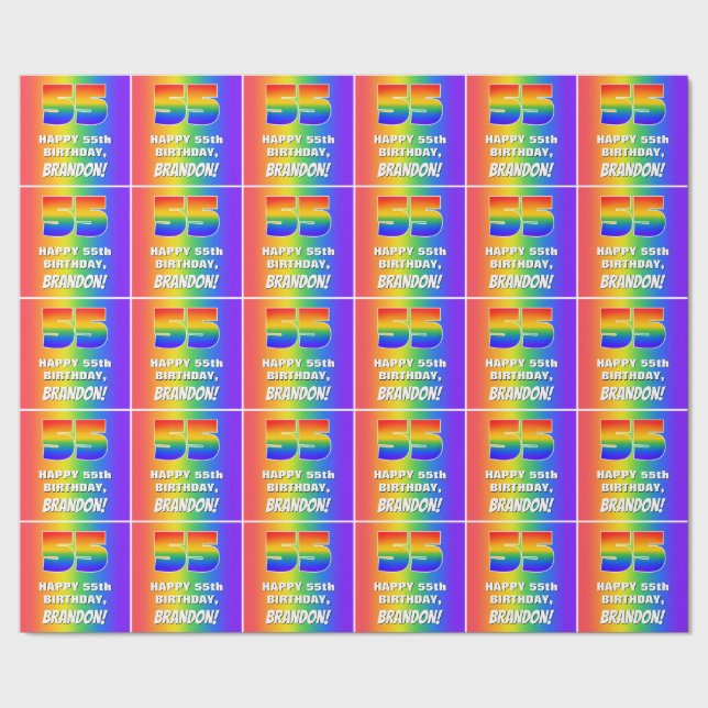 55th Birthday: Colourful, Fun Rainbow Pattern # 55 Wrapping Paper (Seam)