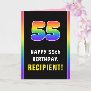 55th Birthday: Colourful Rainbow # 55, Custom Name Card