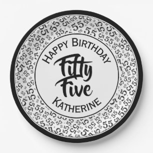 55th Birthday Cool  Number Pattern Black/White Paper Plate