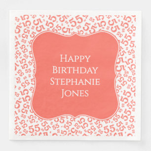 55th Birthday Coral/White Bracket Number Pattern Napkin
