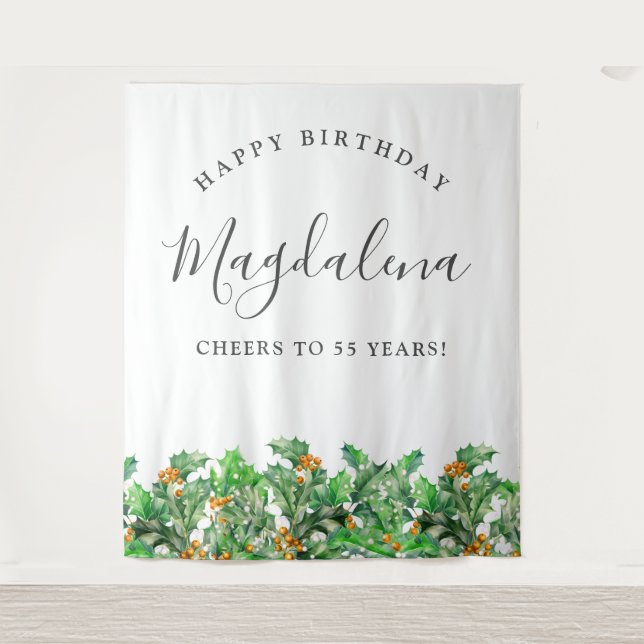 55th Birthday December Birth Flower Backdrop Tapestry (Front)