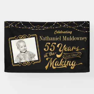 55th Birthday Editable Black and Gold Banner