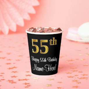 55th Birthday - Elegant Luxurious Faux Gold Look # Paper Cups