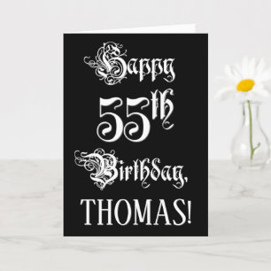 55th Birthday: Fancy, Elegant Script + Custom Name Card