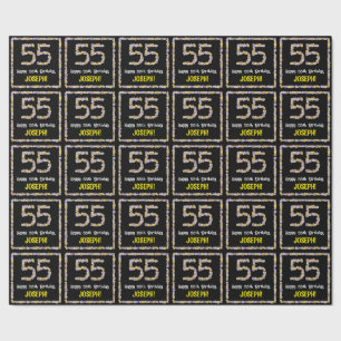55th Birthday: Floral Flowers Number, Custom Name Wrapping Paper