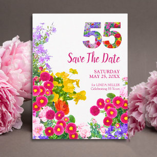55th birthday Floral Modern Save The Date Announcement Postcard