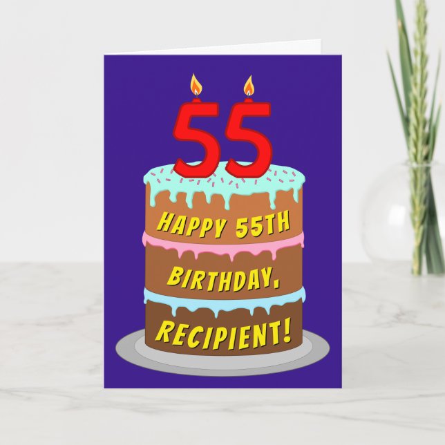 55th Birthday: Fun Cake and Candles + Custom Name Card (Front)