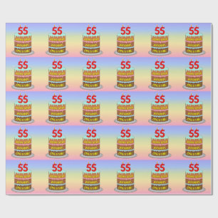 55th Birthday: Fun Cake and Candles + Custom Name Wrapping Paper