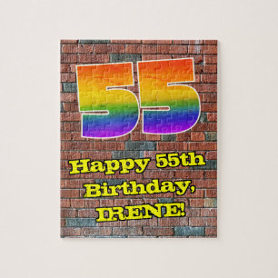 55th Birthday: Fun Graffiti-Inspired Rainbow 55 Jigsaw Puzzle