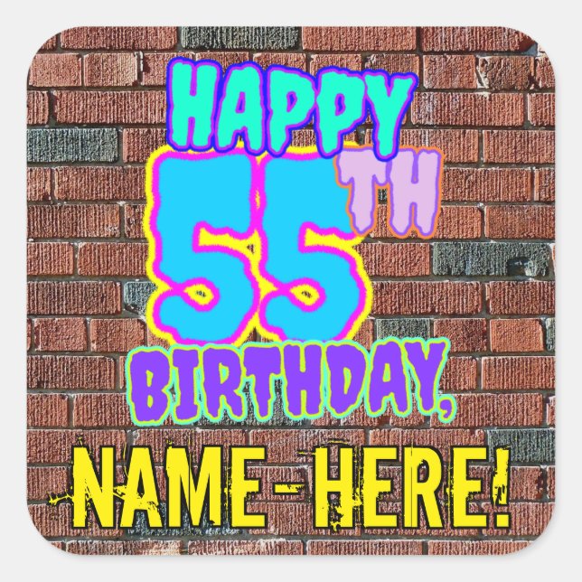 55th Birthday – Fun, Urban Graffiti Inspired Look Square Sticker (Front)