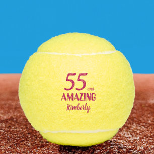 55th Birthday Gift for Her Pink 55 Years Custom Tennis Balls