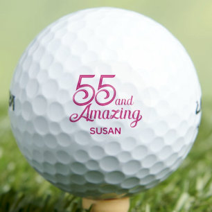 55th Birthday Gift for Mom Pink Elegant Custom Golf Balls