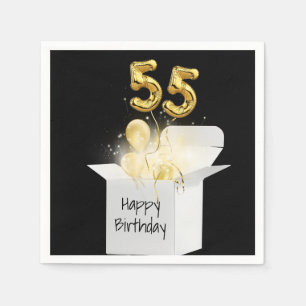 55th Birthday Gold Balloons In White Box    Napkin