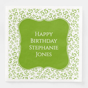 55th Birthday Green/White Bracket Number Pattern Napkin
