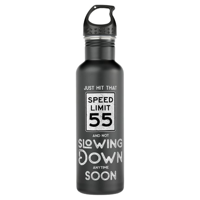 55th Birthday Idea Speed Limit Sign 55 mph Funny D 710 Ml Water Bottle (Front)
