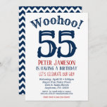 55th Birthday Invitation Mens Navy Blue<br><div class="desc">A funny and striking 55th birthday invitation for a husband,  friend,  father or grandad.</div>