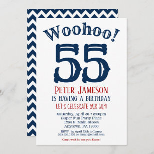 55th Birthday Invitation Mens Navy Blue