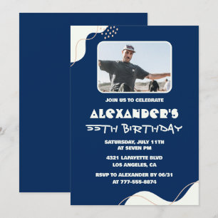 55th birthday invitations Men Photo Simple Blue 