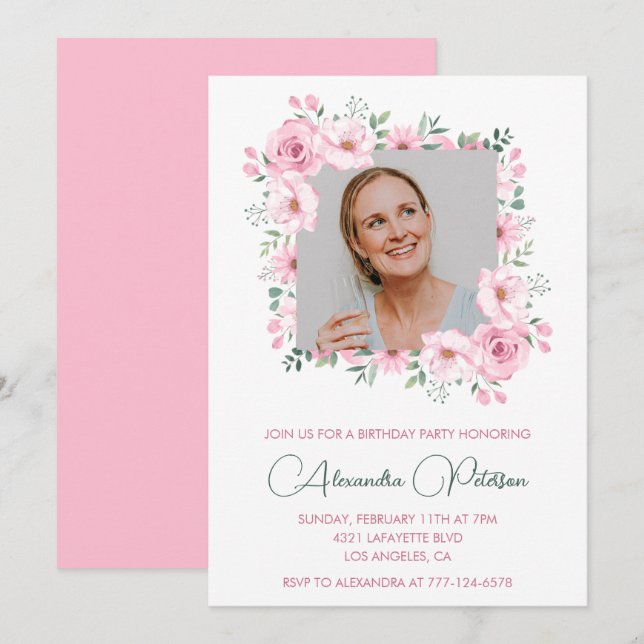 55th birthday invitations Photo Boho Elegant  (Front/Back)