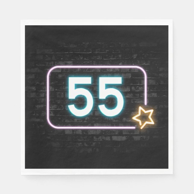55th Birthday Neon Sign On Brick   Napkin (Front)