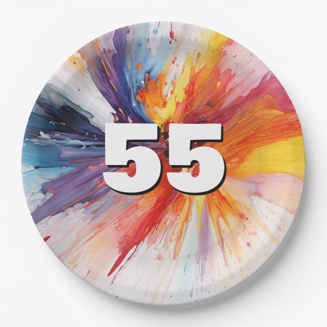 55th Birthday Paint Blast  Paper Plate (Front)