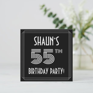 55th Birthday Party: Art Deco Style w/ Custom Name Invitation