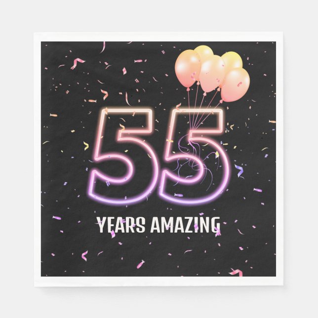 55th Birthday Party Balloons and Confetti Napkin (Front)