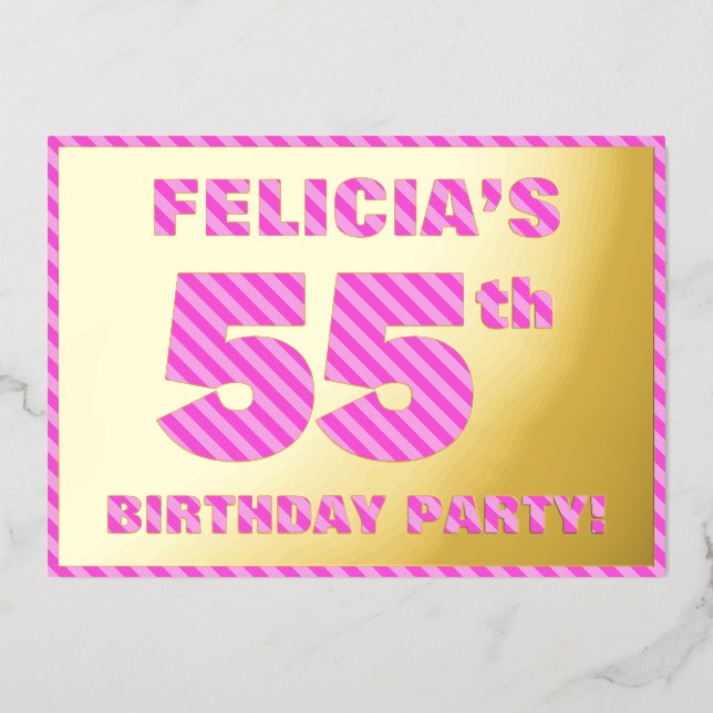 55th Birthday Party — Bold, Fun, Pink Stripes # 55 (Front)