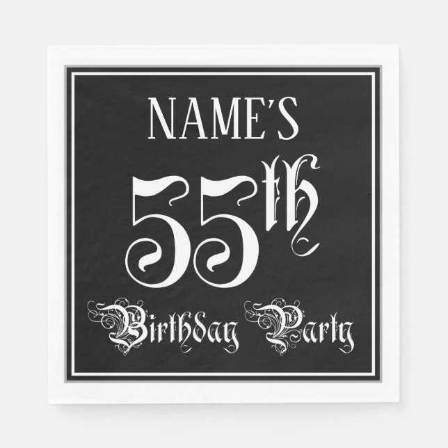55th Birthday Party — Fancy Script + Custom Name Napkin (Front)