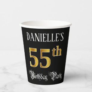 55th Birthday Party — Fancy Script, Faux Gold Lo Paper Cups