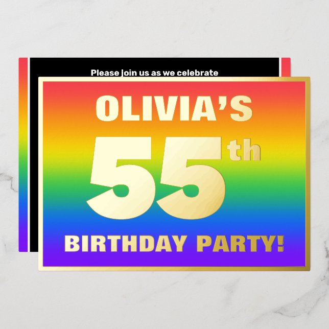 55th Birthday Party: Fun, Colourful Rainbow Patter (Front/Back)