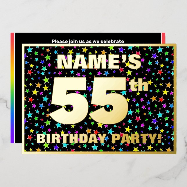 55th Birthday Party — Fun, Colourful Stars Pattern (Front/Back)