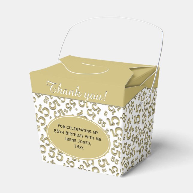55th Birthday Party Gold/White Number Pattern Favor Box (Front Side)