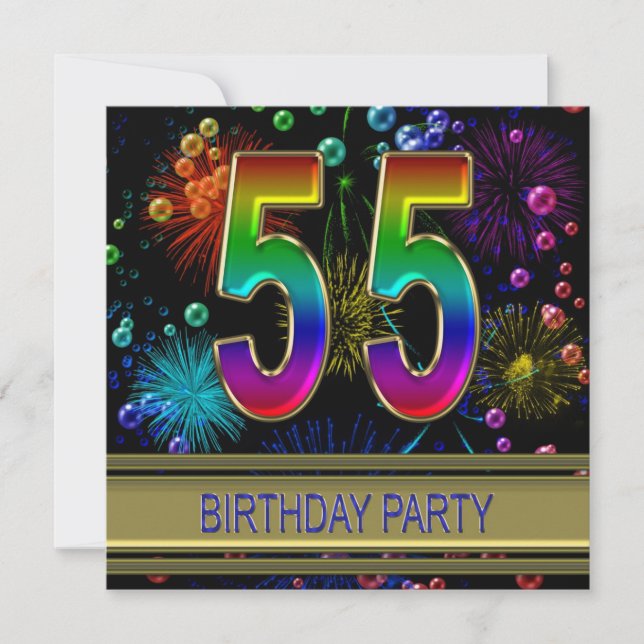 55th Birthday party Invitation with bubbles (Front)