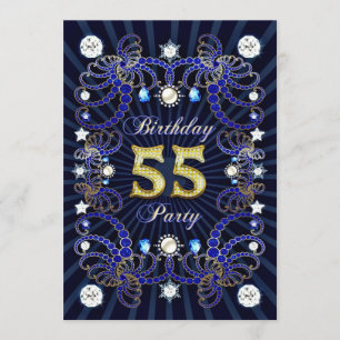 55th birthday party invite with masses of jewels