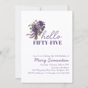 55th Birthday Party Purple Floral Bouquet Invitation